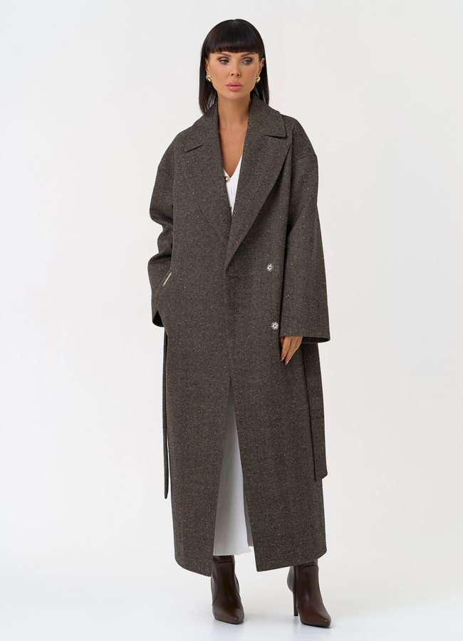 Женское длинное пальто с английским воротником модель № 31417 универмаг малина