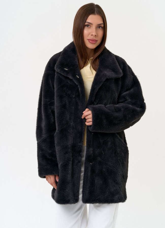 Женская шуба из эко меха с воротником стойкой модель № 31275 универмаг малина