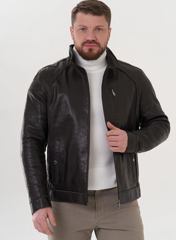 Мужская кожаная куртка с капюшоном фото