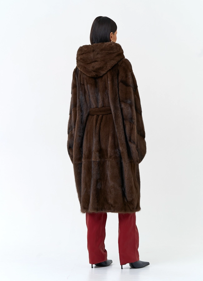 фото Женская шуба из меха норки с капюшоном модель № 31377 фото