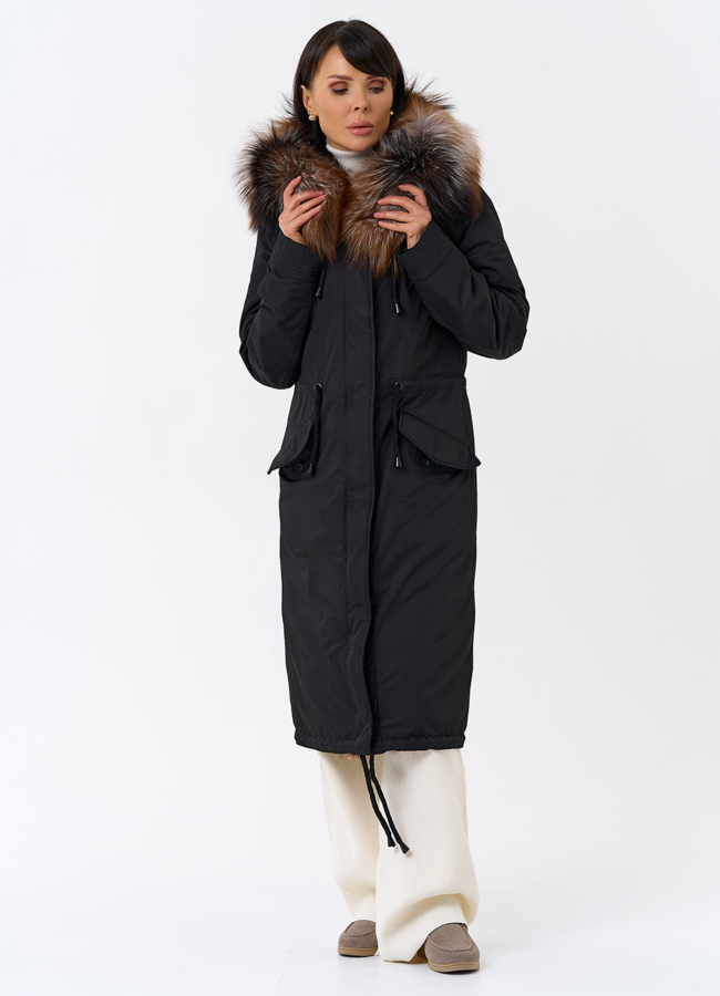 Женская парка с капюшоном из меха чернобурой лисы модель № 31992 универмаг малина