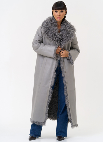 Женская двухсторонняя дубленка с английским воротником