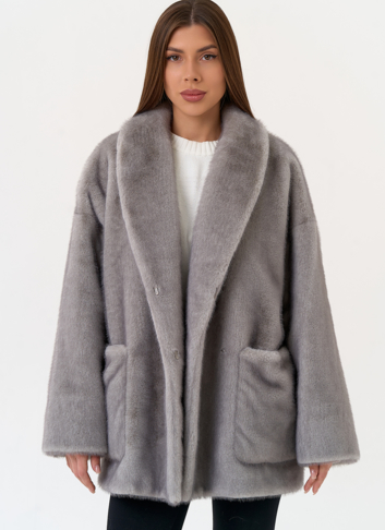 Женская шуба из эко меха с воротником шаль