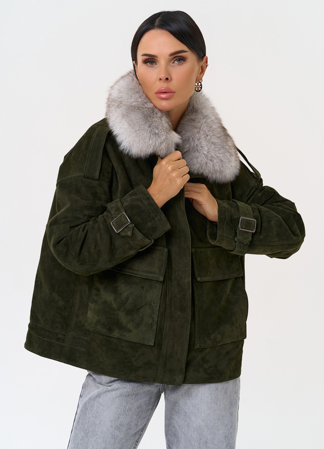 Короткий пуховик из натуральной замши модель № 31363 универмаг малина