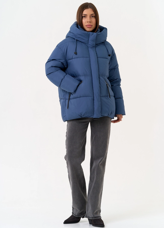Женский пуховик синего цвета с капюшоном модель № 31534 в кредит