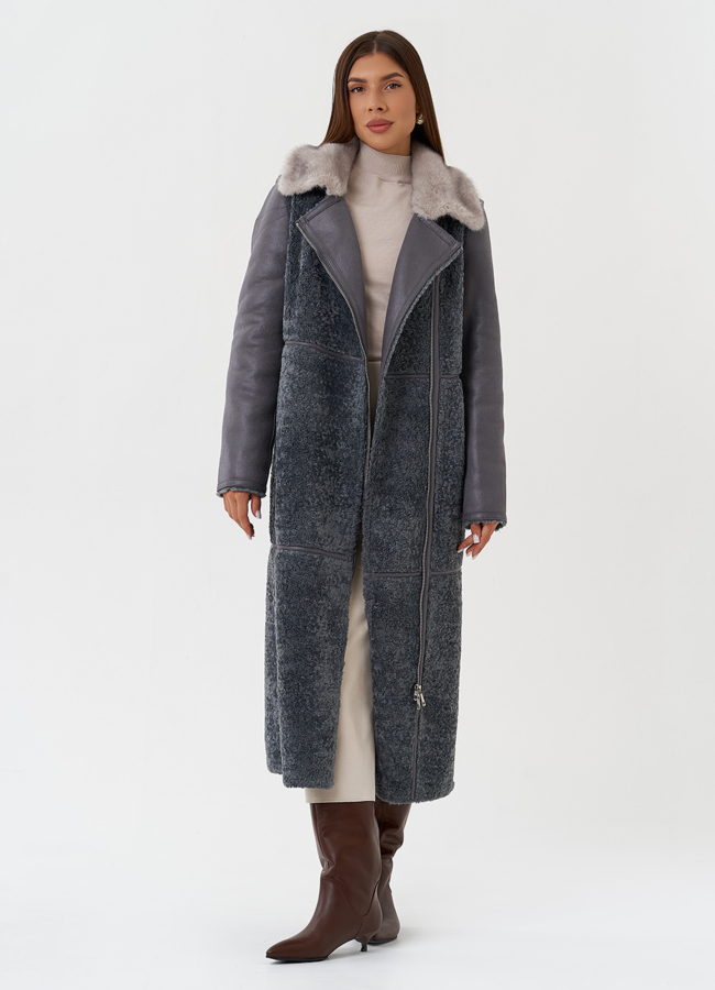 Длинная дубленка из эко кожи модель № 27785 универмаг малина