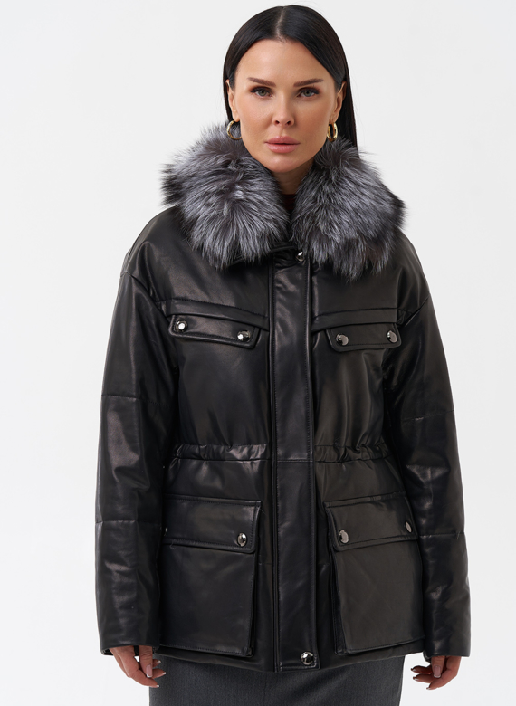 Кожаный пуховик с мехом