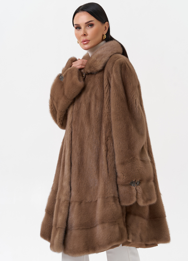 Шуба бежевого цвета из норки модель № 27599 универмаг малина