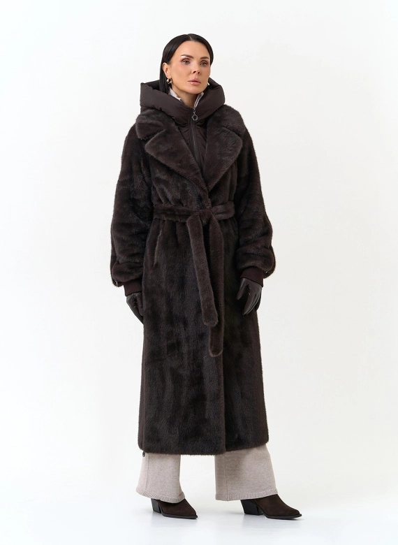 Женская шуба из эко меха со съемным капюшоном фото