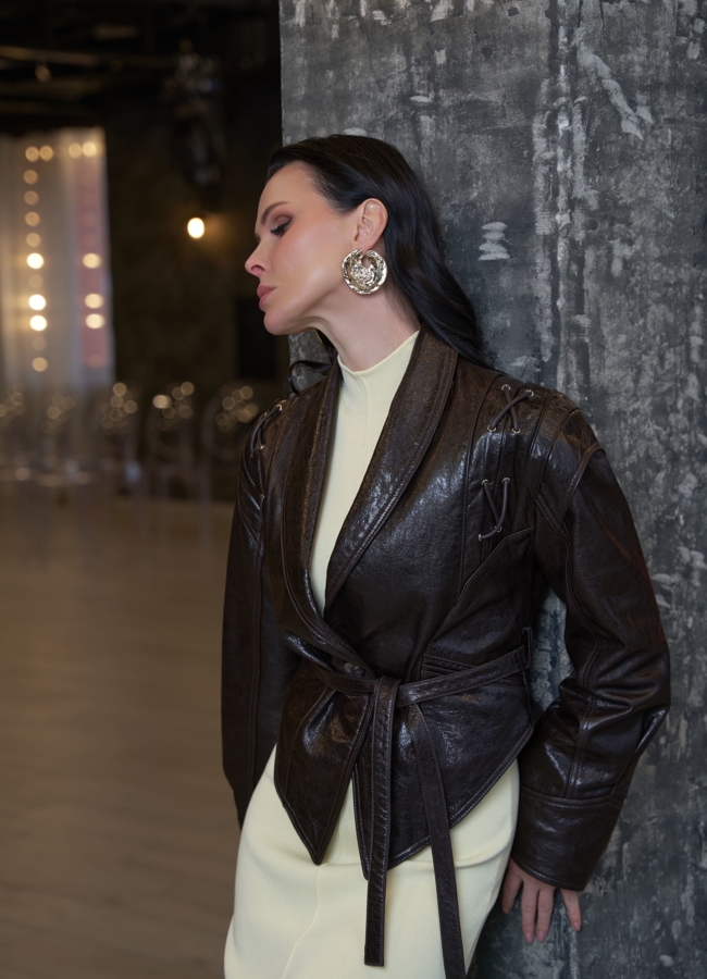 Куртка женская из натуральной кожи в стиле ретро модель № 30159 в рассрочку