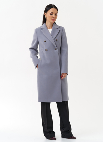 Женское двубортное пальто с поясом