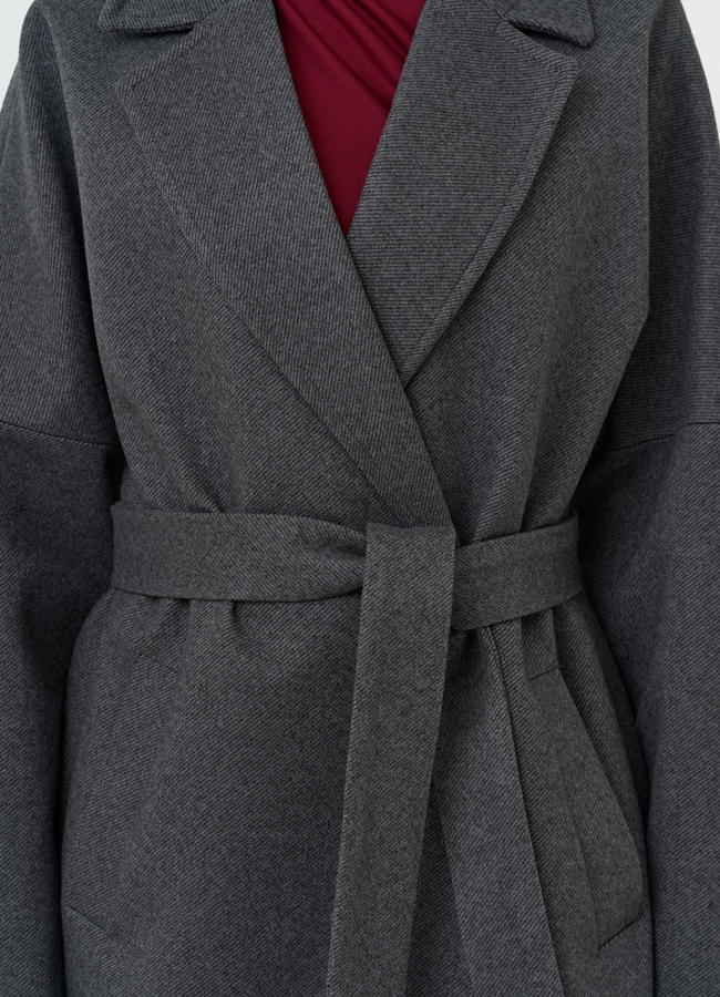 Длинное женское пальто с поясом модель № 31211 в рассрочку