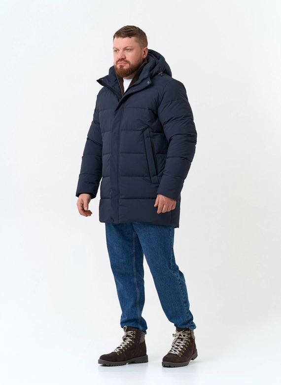 Мужской удлиненный пуховик с капюшоном фото