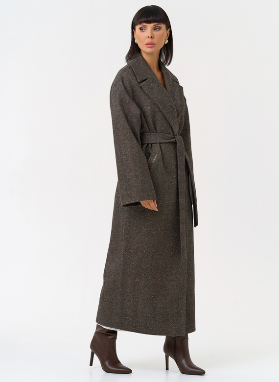 Женское длинное пальто с английским воротником