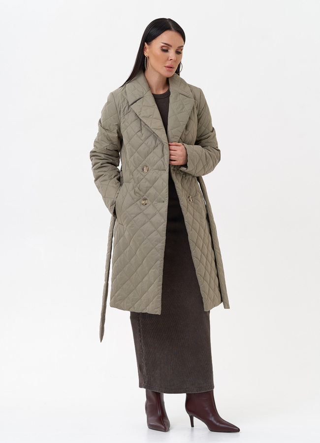 Женское стеганое полупальто с поясом модель № 29545 универмаг малина