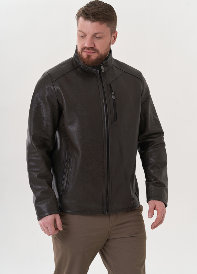 Мужская куртка из натуральной кожи в цвете хаки модель № 26824 в кредит