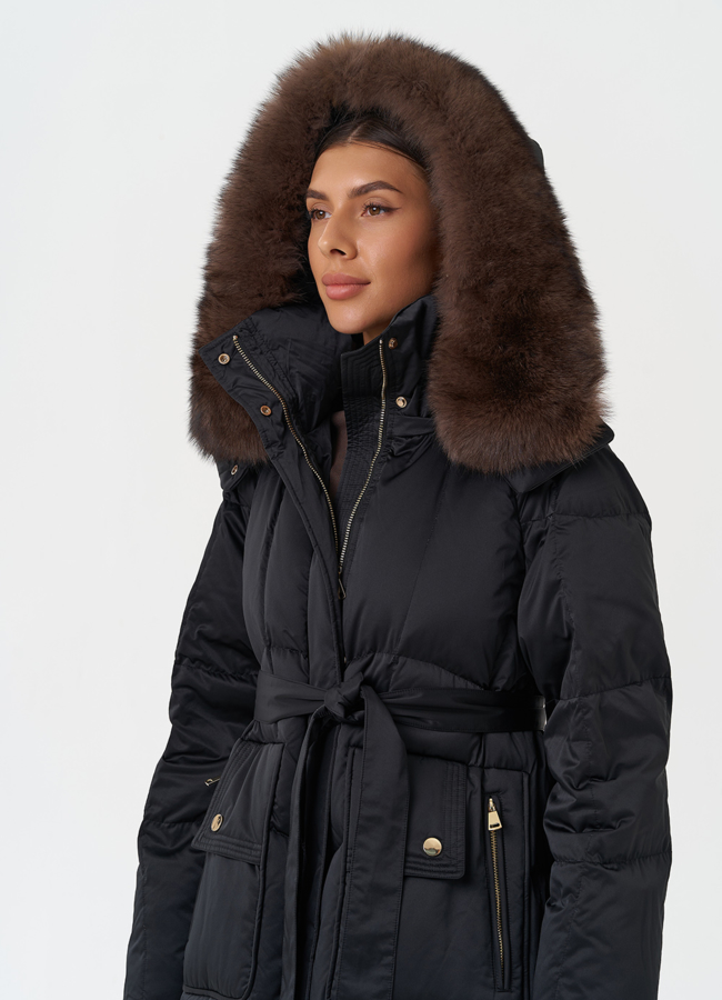 Пуховик с капюшоном из меха песца модель № 28848 универмаг малина