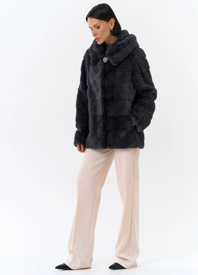 Куртка из меха норки с капюшоном модель № 25398 универмаг малина