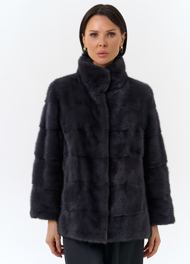 Норковая шуба с воротником стойка в цвете графит модель № 25926 универмаг малина