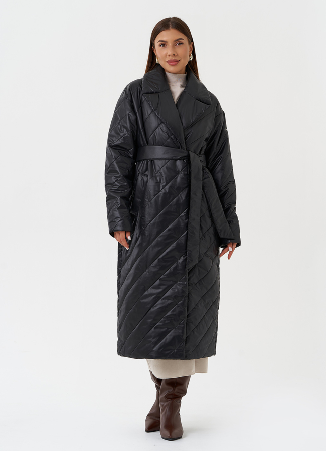 Стеганый пуховик с английским воротником модель № 28439 меха малина