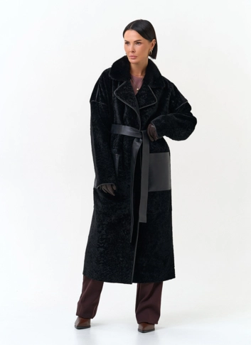 Женская двухсторонняя дубленка с английским воротником фото