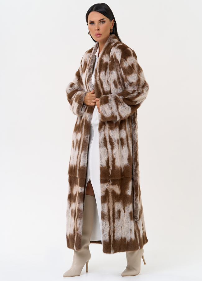 Шуба из норки с анималистичным принтом модель № 31173 универмаг малина