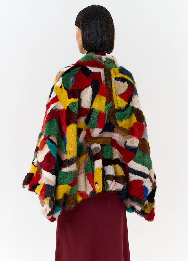 Яркая шуба из меха норки модель № 29414 универмаг малина