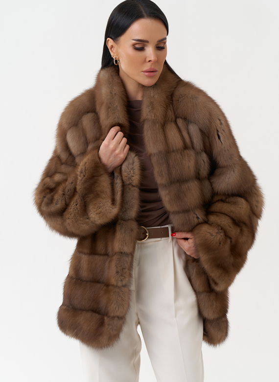 Шуба из куницы с воротником шаль