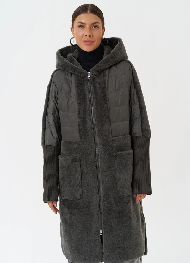 Женское утепленное пальто с капюшоном модель № 28671 в кредит