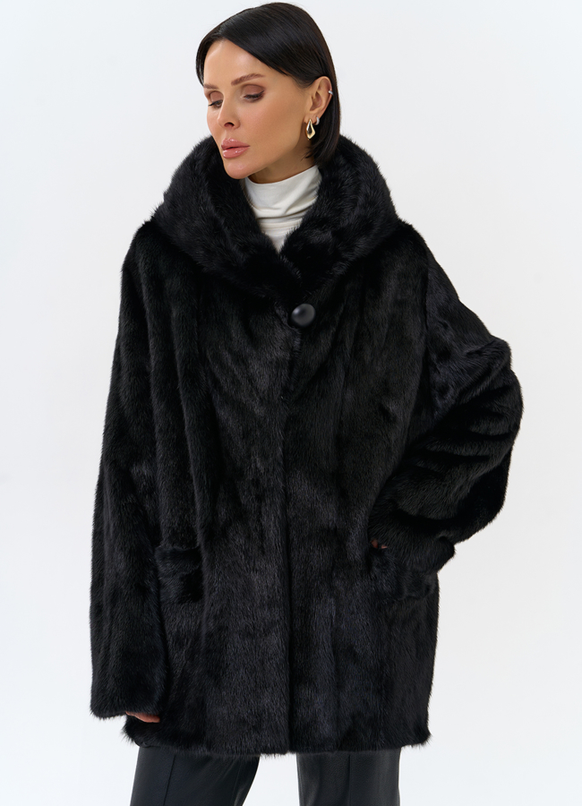 Шуба из меха норки с капюшоном модель № 29104 в рассрочку