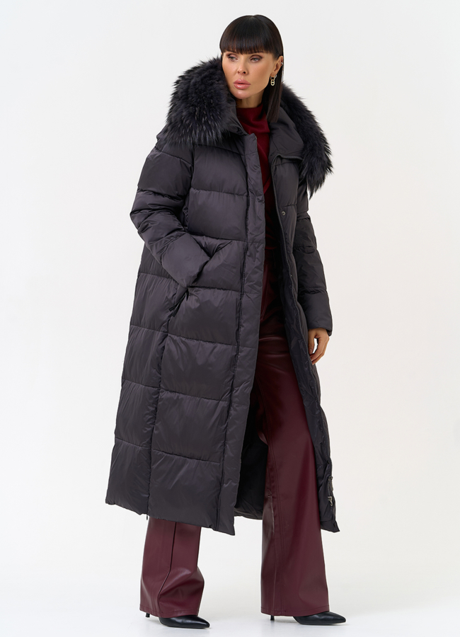 Женский пуховик с капюшоном из меха чернобурки модель № 31674 универмаг малина