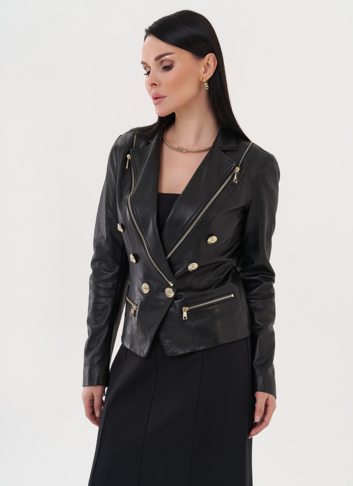 Куртка из натуральной кожи с акцентными пуговицами