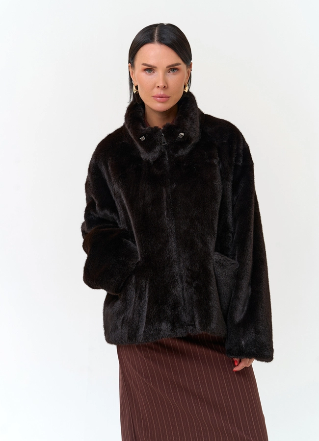 Женская куртка из эко меха модель № 33858 меха малина