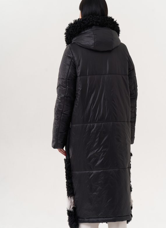 Комбинированный пуховик с капюшоном